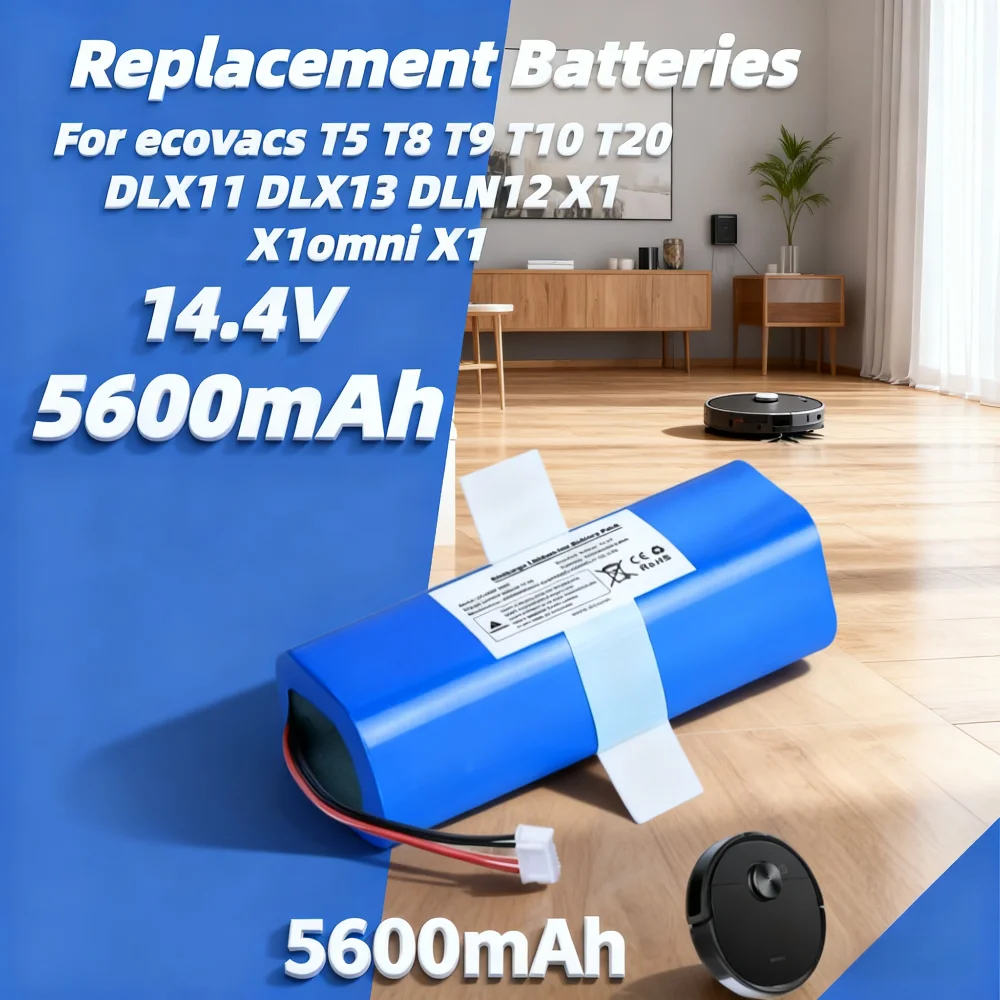 

Battery Replacement 14.4V 6500mAh For ecovacs T5 T8 T9 T10 T20 DLX11 DLX13 DLN12 X1 X1omni X1 Deebot Ozmo Sweeping robot battery
