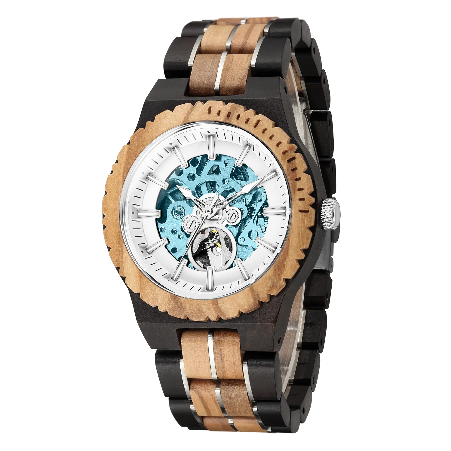 New Perspective Dial Men's Mechanical Watch Stainless Steel Interwoven Wooden Strap Business Casual Watch
