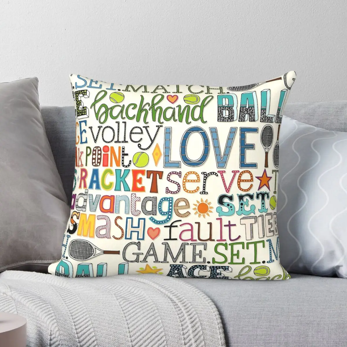 Tennis Typography Square Pillowcase Polyester Linen Velvet Creative Zip Decor Car Cushion Cover 45x45