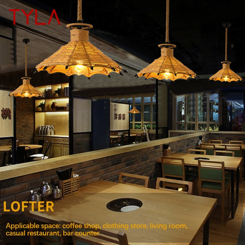 

TYLA American Style Retrohemp Rope Chandelier Nostalgic Loft Industrial Style Internet Cafe Restaurant Hot Pot Shop Pendant