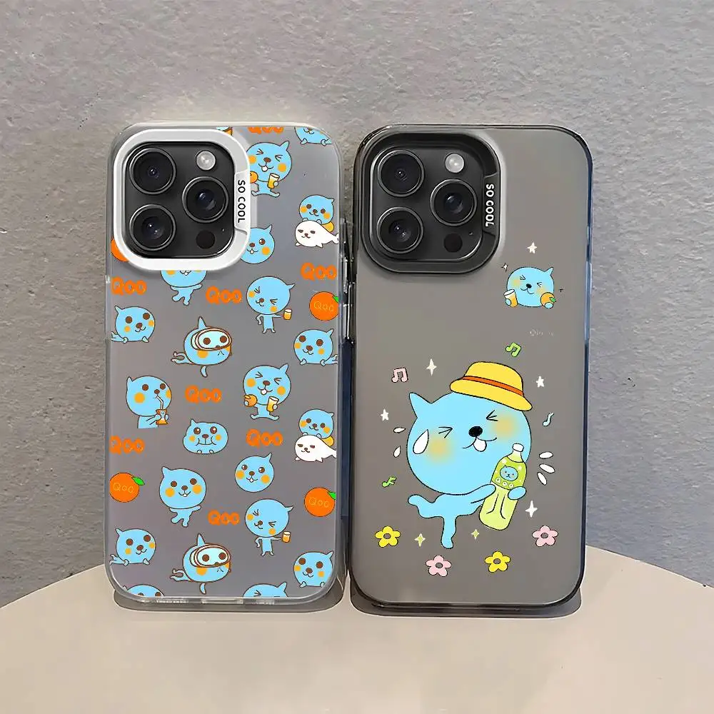 Drink Q-Qoo funda de teléfono para IPhone 16 15 14 13 12 11 Pro Max Plus Color a prueba de golpes cubierta trasera plateada