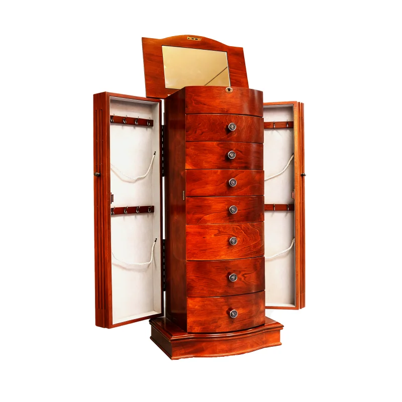 xk- Capacity Lockable Modern Jewelry Armoire Organizer Mirror Storage Standing Showcase Wooden Cabinet for Living Room Bedroom*