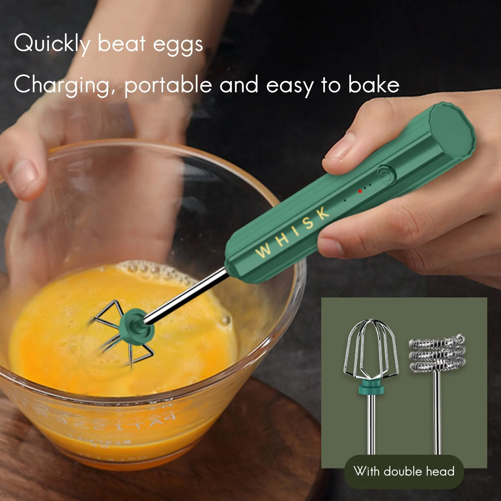 Batedor de ovo portátil elétrico Whisk Liquidificador de café Agitador de leite doméstico Misturador recarregável USB, Frother Foamer, Verde