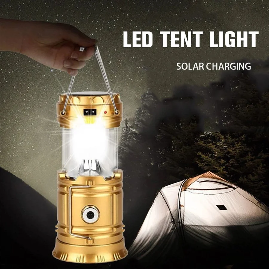 Portable LED Outdoor Solar Lights Rechargeable Emergency Flashlight Torch Multi-function Waterproof Tent Lamp for Hiking Camping