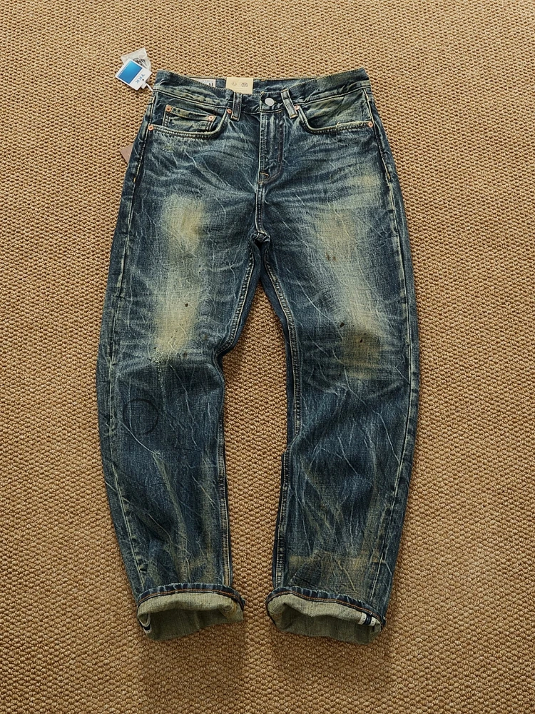 

Autumn and Winter New American Retro 14OZ Heavyweight Denim Jeans Men's Fashion 100% Cotton Washed Loose Straight Casual Pants