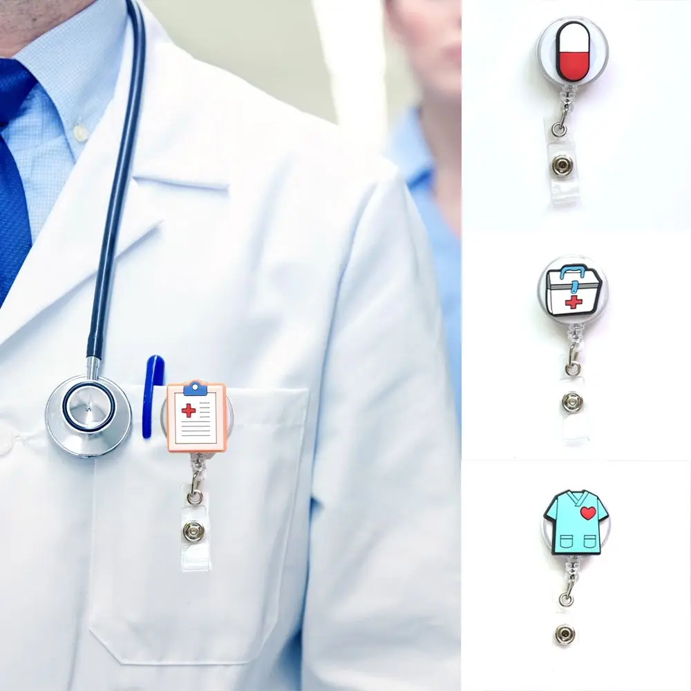 Cute Badge Holder Practical Portable Retractable Keychain ID Card Badge Holder Doctor Nurse Clip Badge Reel Clip