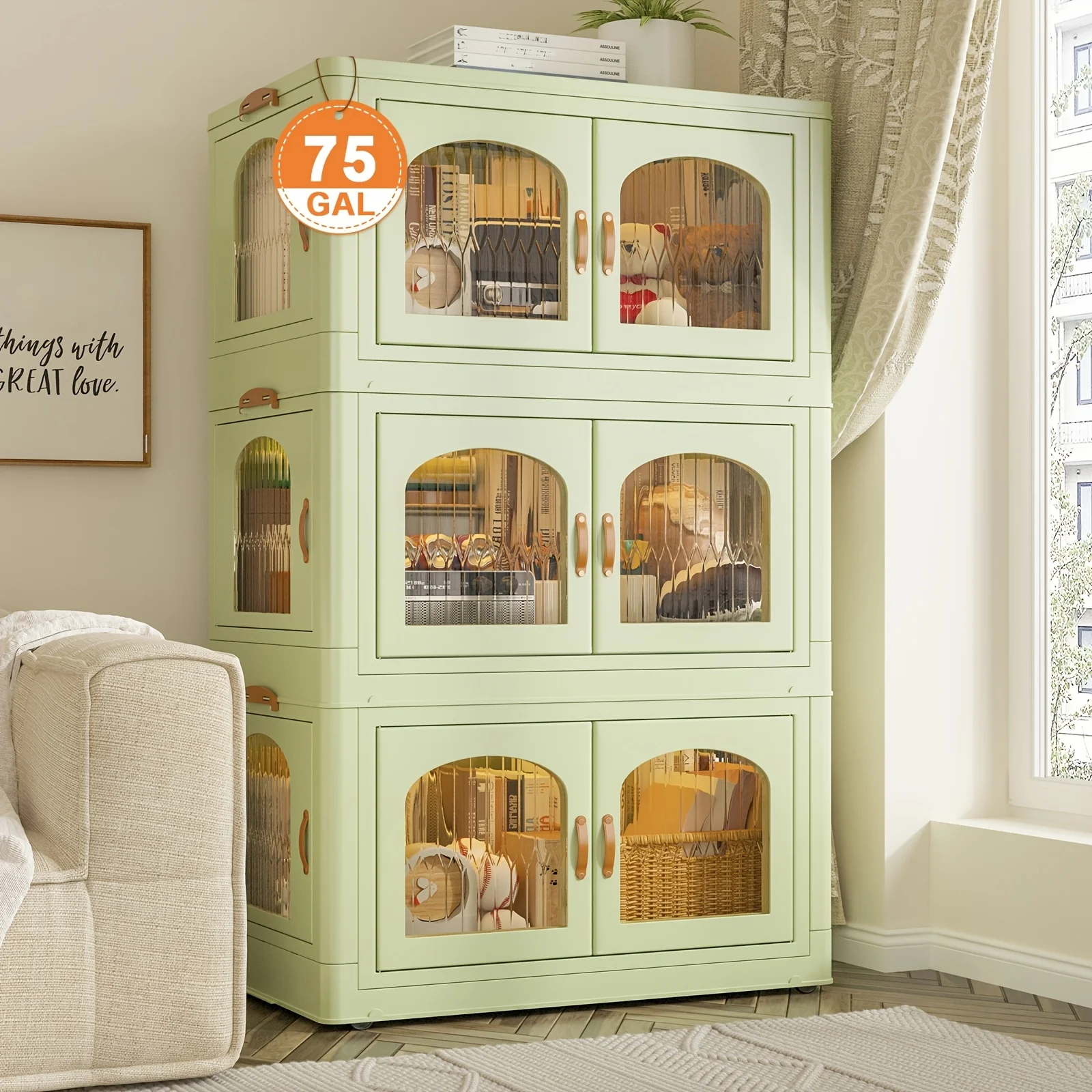 

75GAL Plastic Storage Bins With Lids And Magnetic Doors, Storage Containers With Lids And Wheels, Closet Organizers