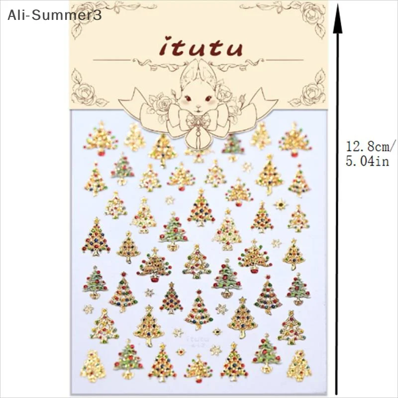 لطيف عيد الميلاد نمط كريستال الكرة أضواء ملونة شجرة عيد الميلاد مسمار الفن طباعة ملصقات مانيكير الشارات ملصقات مسمار ديكور هدية #6