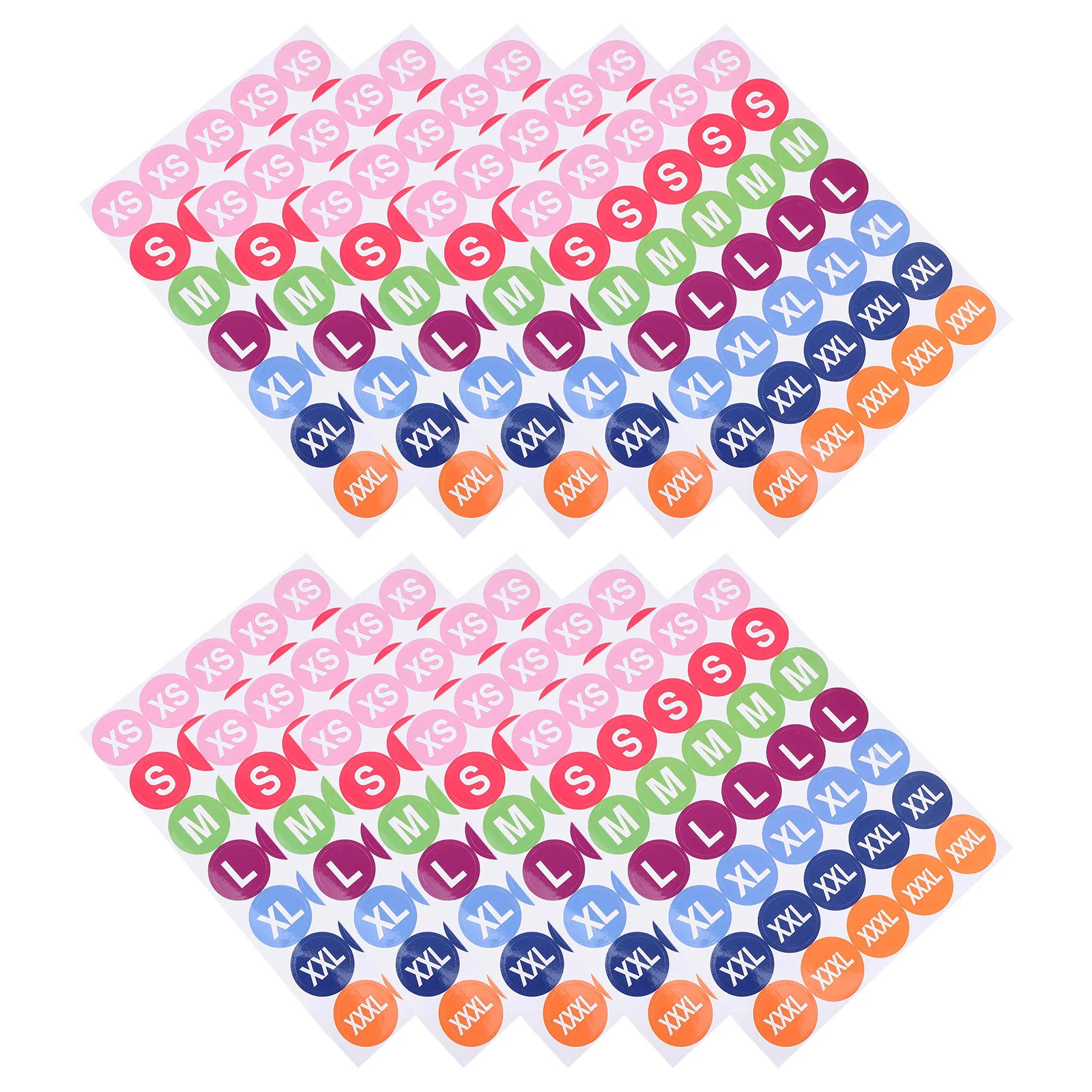 350개 사이즈 라벨 스티커 접착식 의류 사이즈 스티커 티셔츠 스웨터 코트 소매용 7가지 색상 XS S M L XL XXL XXXL