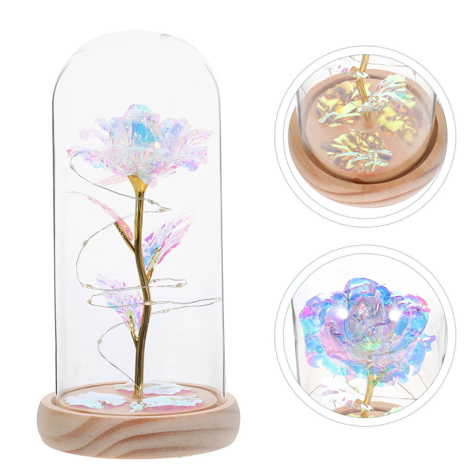 

Artificial Roses Glass Dome Decor Valentine Day Adornment Gift Flowers Cover PresentRose Adornment Bedroom