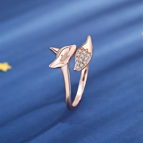 New Cute Rose Gold Micro Diamond Fox Ring Shaped Animal Ring Gift for Women