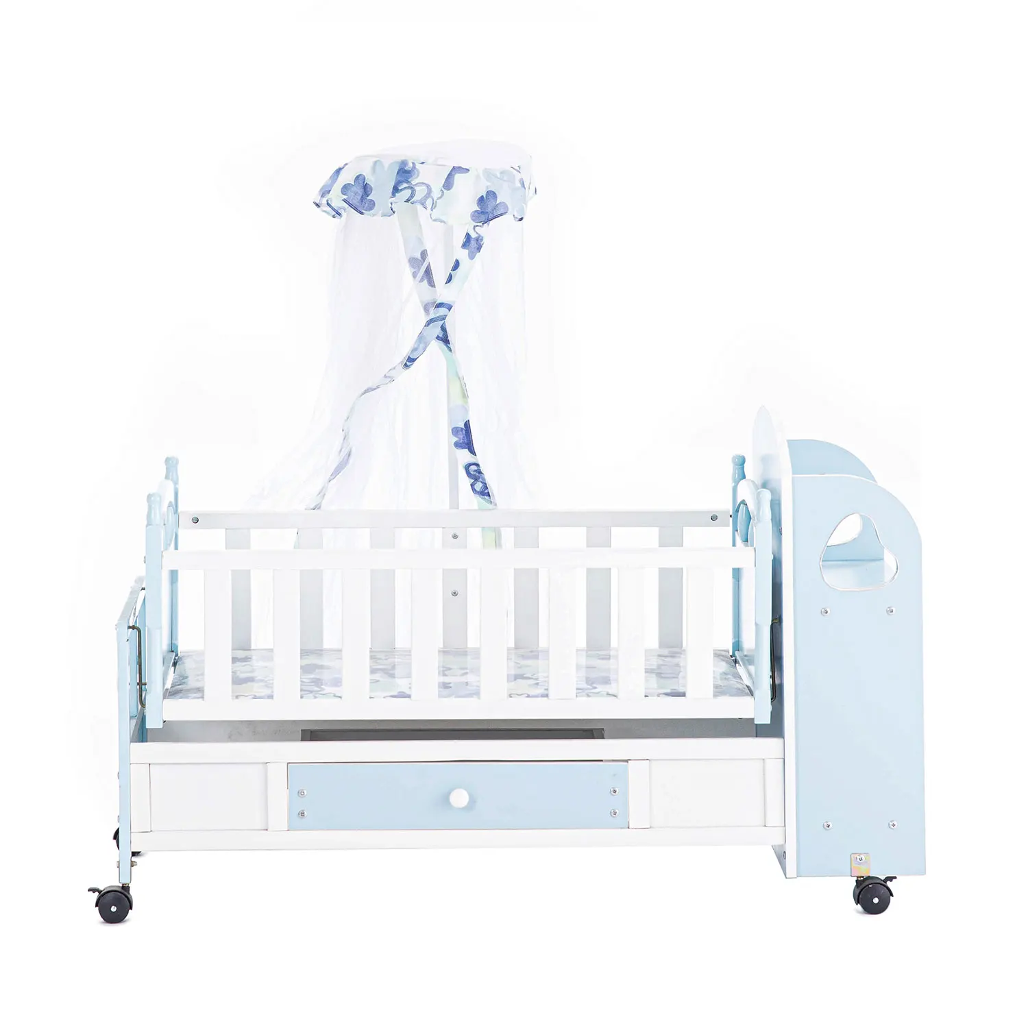 Baby Modern Wooden Beds Sky Blue Color Baby Cradle Solid Wood Baby Swing Cribs Bed