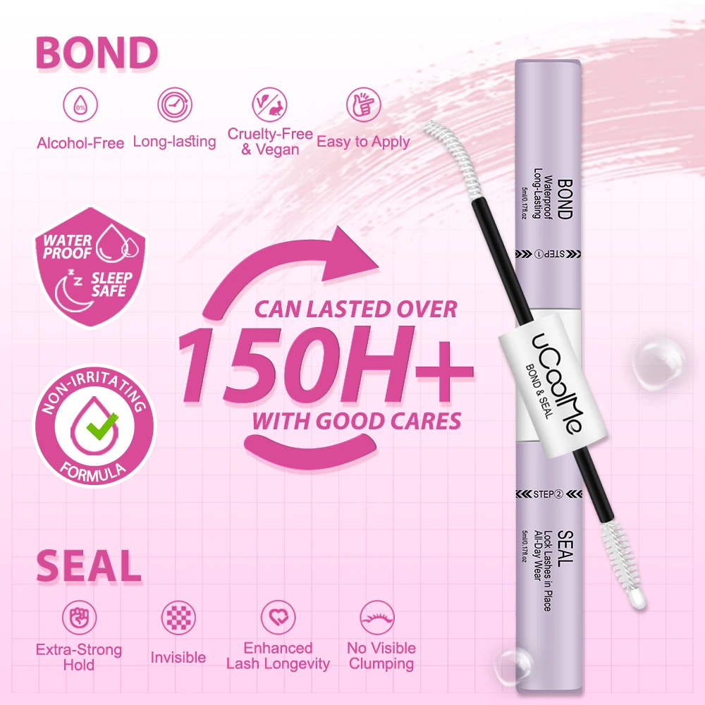 uCoolMe Lash Bond en Seal met Snelle Lijm Remover Sterke Hold 72H Wimpers Extension Waterdicht en Langdurige DIY Make-Up Tool