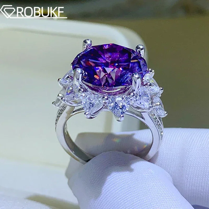 

10 Carat Purple Moissanite Ring For Women Classic Big Lab Diamond Promise Wedding Band S925 Silver Jewelry With GRA Certificate