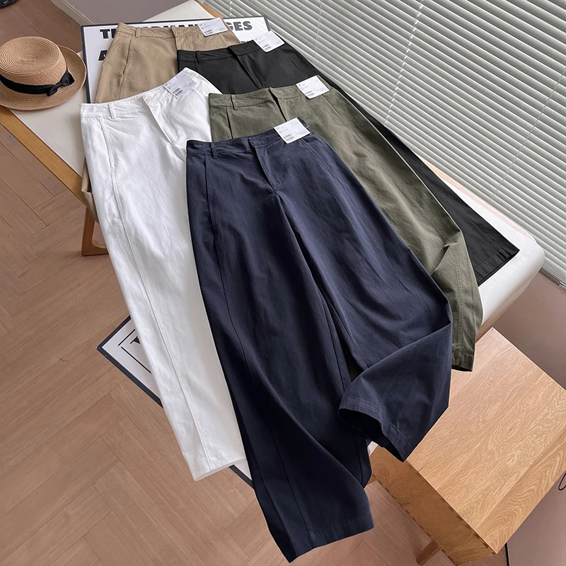 ارتفاع الخصر مستقيم الساق السراويل القطنية مريحة بناطيل كاجوال للنساء الخريف جديد وصول جزيرة Sle سكين السراويل