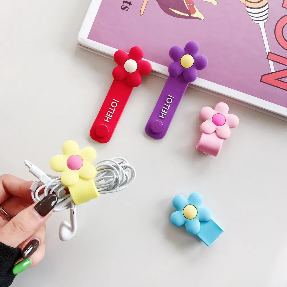 2Pcs Flower Cable Organizer Silicone Wire Holder for Headphones USB Cables Tangle-Free Desktop Management Home Office Use