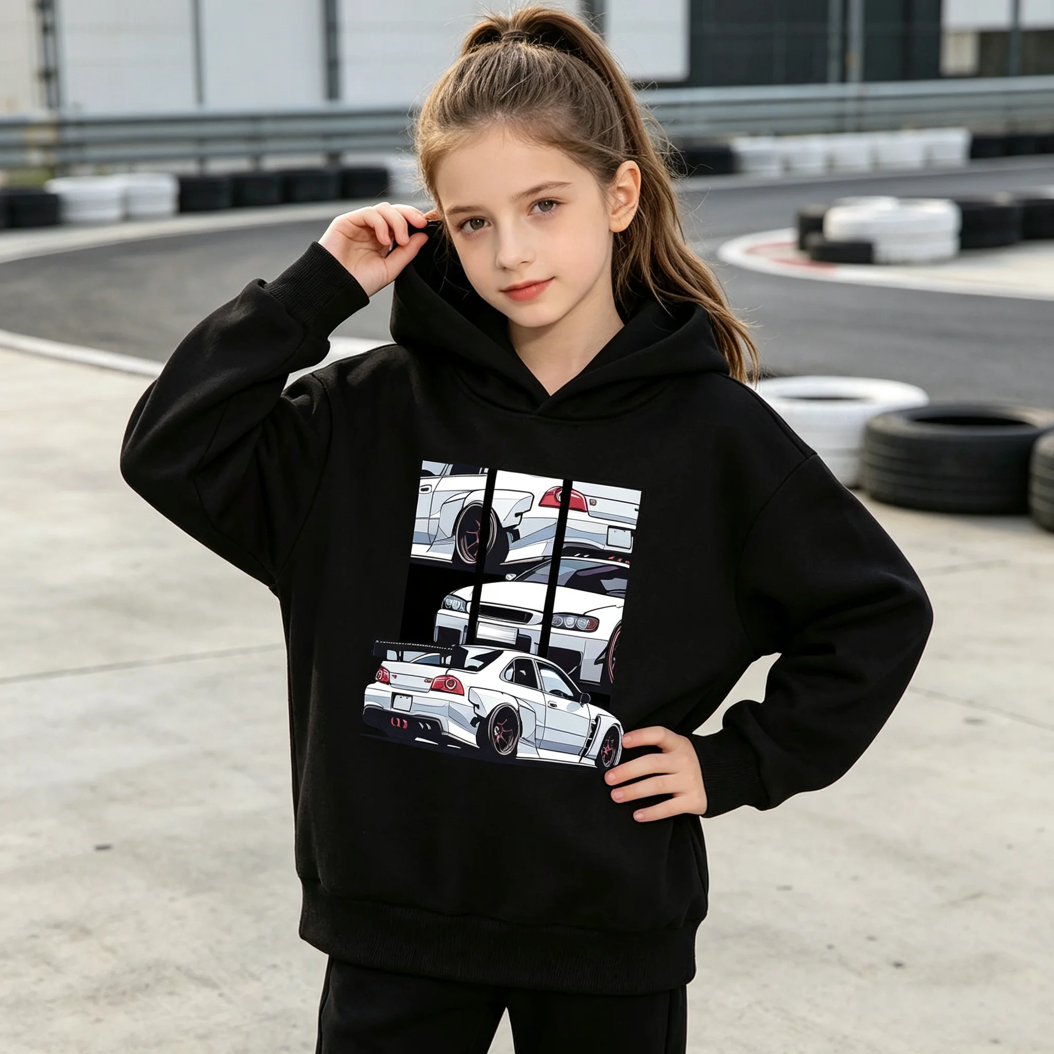 Kids' Hooded Long Sleeved Hoodie Casual Elegant Fashionable Car Pattern Printed Comfortable Soft Fabric Children's Outfit Top