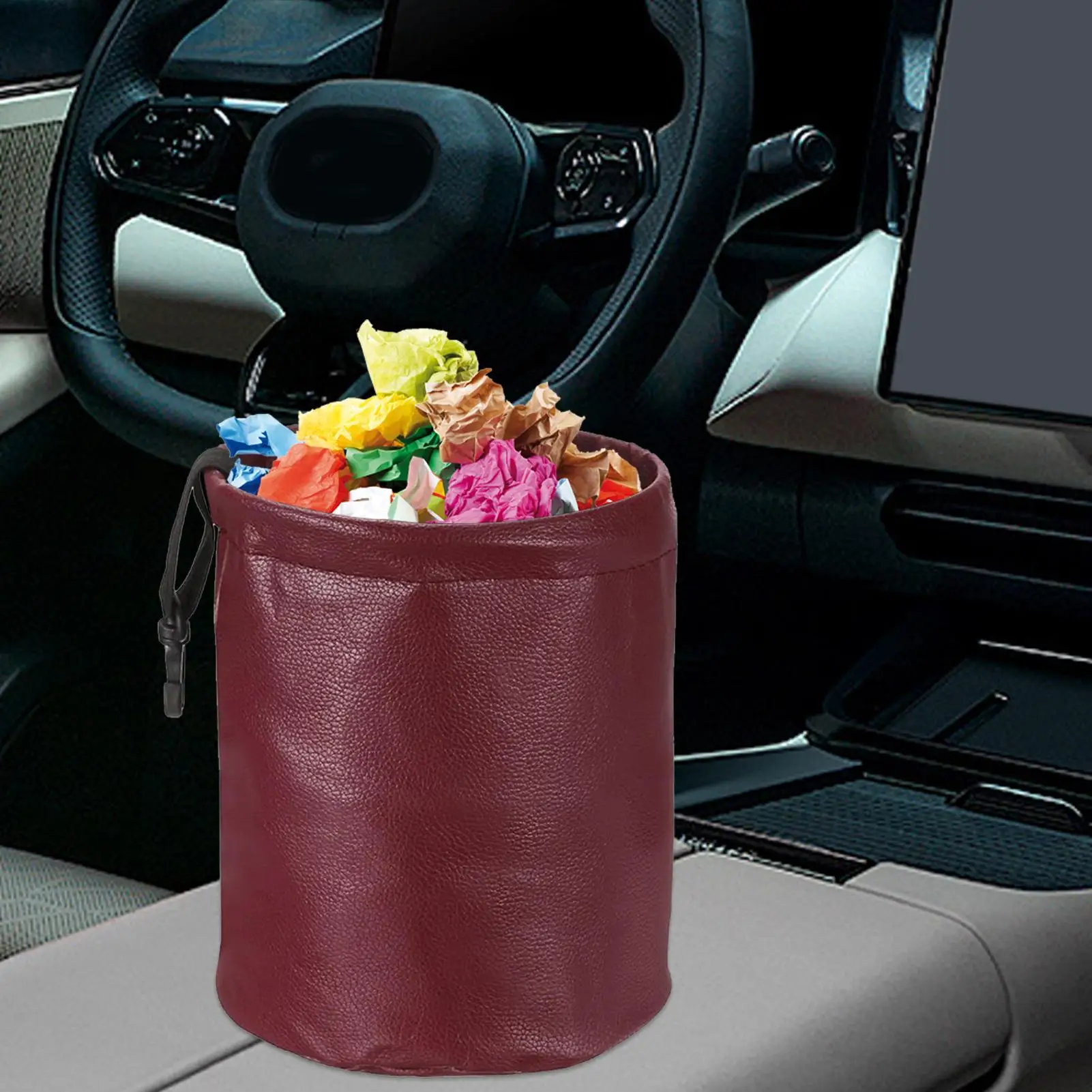 

Car trash can waterproof car trash can 0.9-gallon foldable leak-proof trash organizer foldable hanging leather trash can for car
