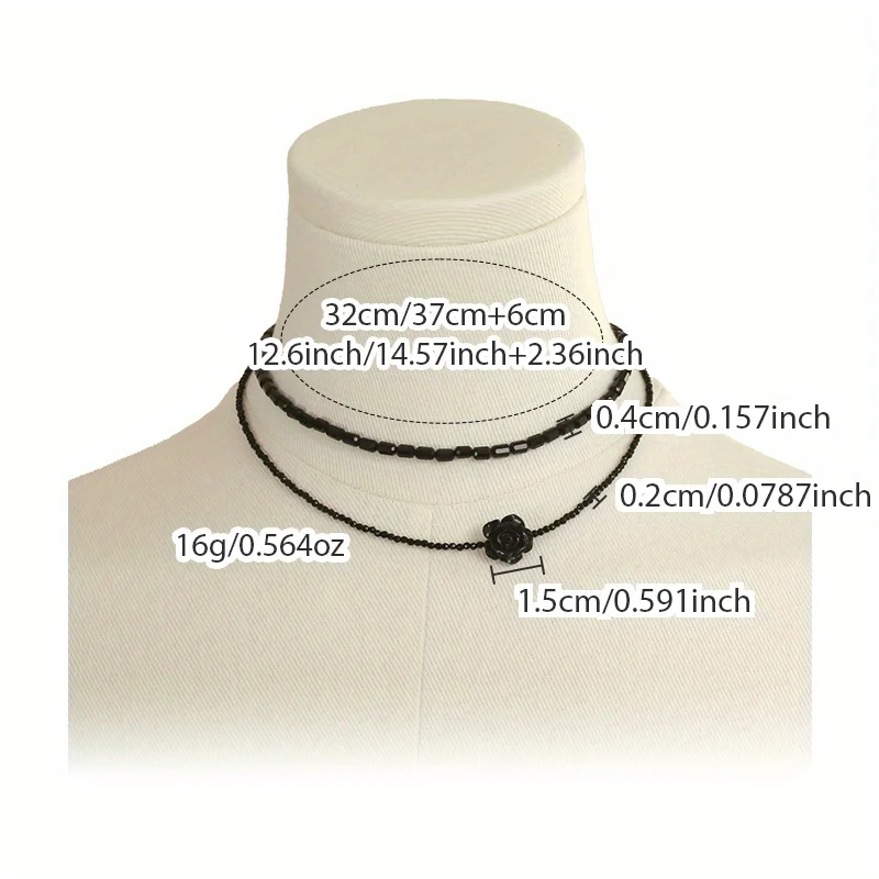 Exquisite Black Rose Crystal Bead Double Layer Choker Necklace for Locking Collarbone – Vintage & Unique