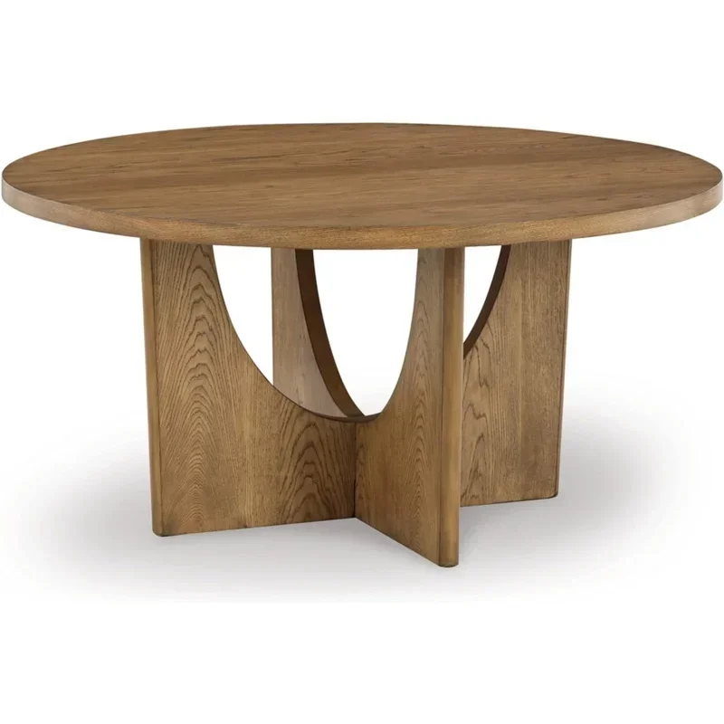 for Signature Design by Ashley Dakmore Contemporary Dining Table with Geometric Base, Light Brown