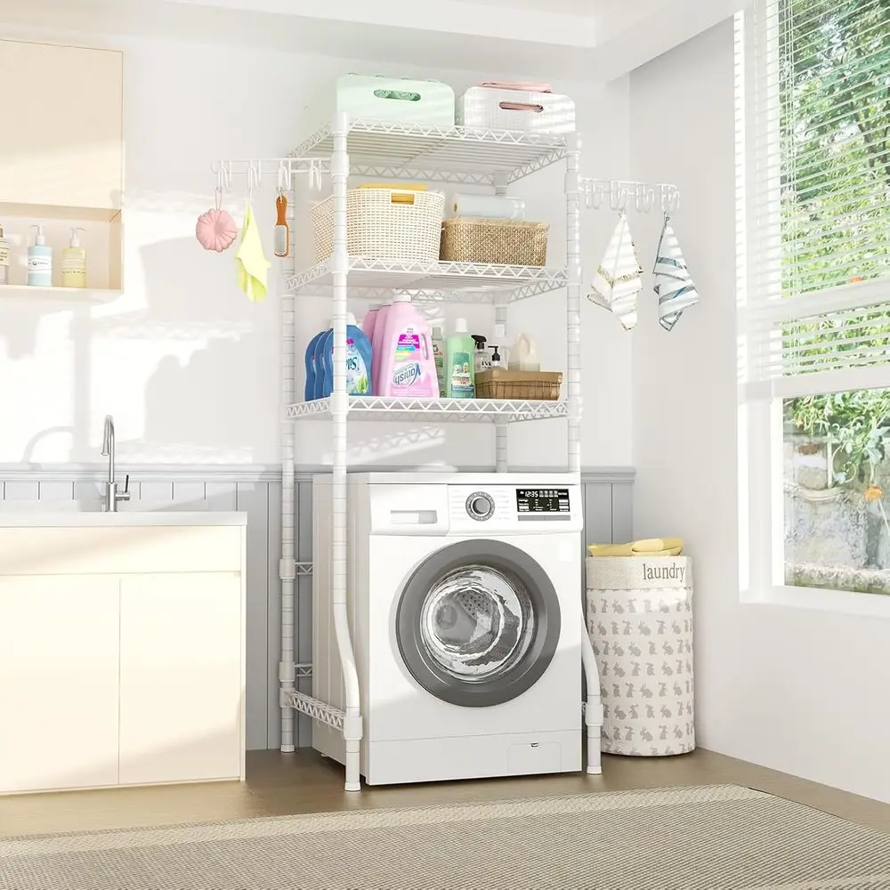 منظم تخزين مجفف الغسيل فوق الغسالة، 29.5 عرض × 17.3 عمق × 76.2 ارتفاع، يناسب آلات 27.1 وات، سعة تصل إلى 304 رطل، أبيض