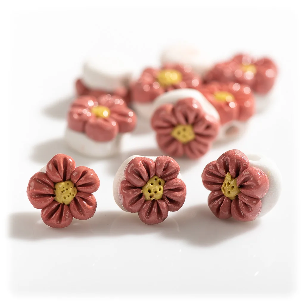 15#5pcs Manual Mud Flower Pottery Beads Vintage Special Ceramic Items Jewelry Part For Necklace Bracelet #XN099