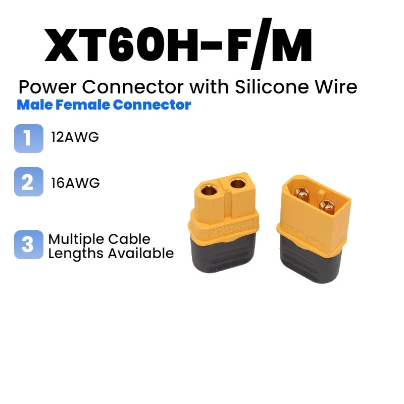 XT60H-F/M Power Connector with Silicone Wire Male Female XT60H Plug 10CM-1M 12AWG 16AWG for RC FPV Drone Lipo Battery ESC