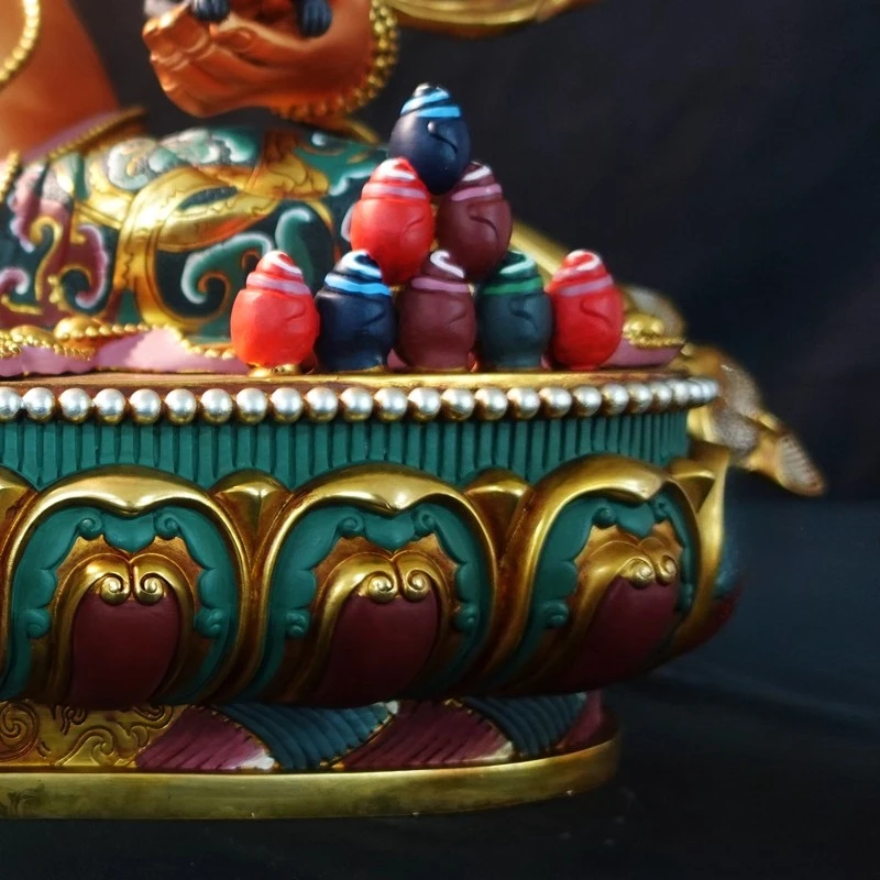 Nepal Handmade Tibetan Buddha Statue Painted Yellow Jambhala Pure Copper Wealth God 7 10 Inch