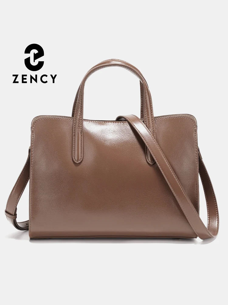 

Женские кожаные сумки Zency Oil Wax, сумка через плечо со съемным плечевым ремнем, трехслойные карманы, новинка 2025 года, сумки с верхними ручками