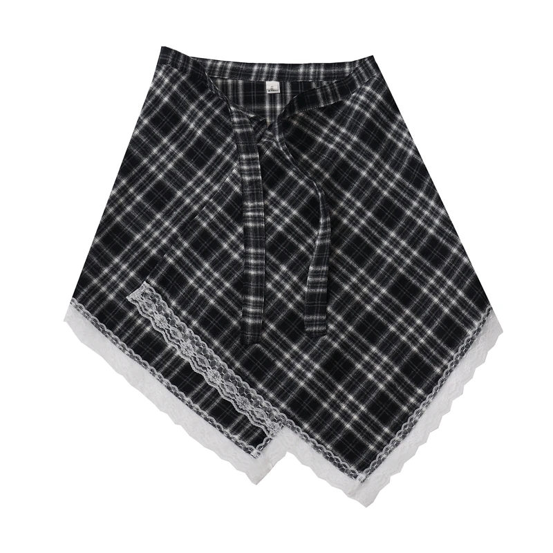 Koszula w stylu Y2K American Retro, krata, styl high street, falbana, warstwowa, nieregularna spódnica, moda curtain.