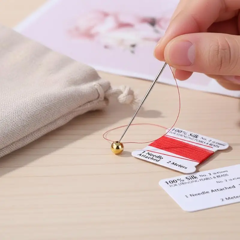 *Hot Sale 1Pcs 2# 0.45mm Handmade 100% Natural Silk Cord Rope With Beaded Silk Thread Needle End Silk For DIY Jewelry Making