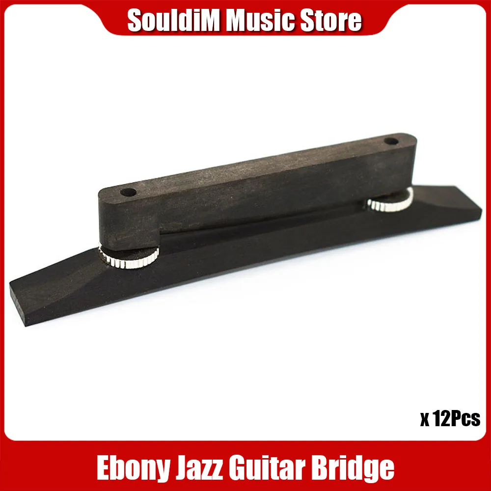 12pcs 6 String Vintage Ebony Archtop Bridge with Chrome Hardware for Jazz Guitar Parts