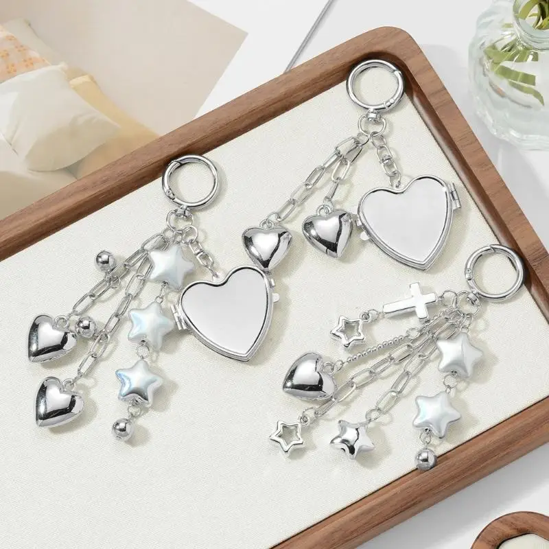 سلسلة مفاتيح كلاسيكية على شكل نجمة لحقائب المفاتيح وحقيبة الظهر للاستخدام اليومي وإكسسوارات المفاتيح المزخرفة حلية فضية A2UB