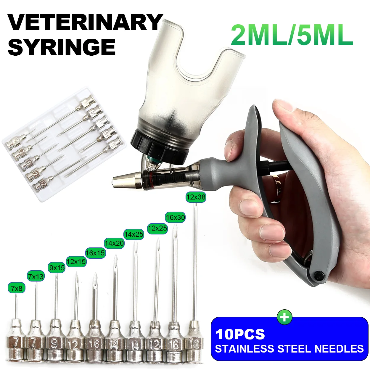 1 Stück 1/2/5 ml Geflügel-Automatikspritze mit Nadeln, Veterinär-Kontinuierlicher Injektor, Impfstoff-Injektion, mit verstellbarer Skala – Detail 4