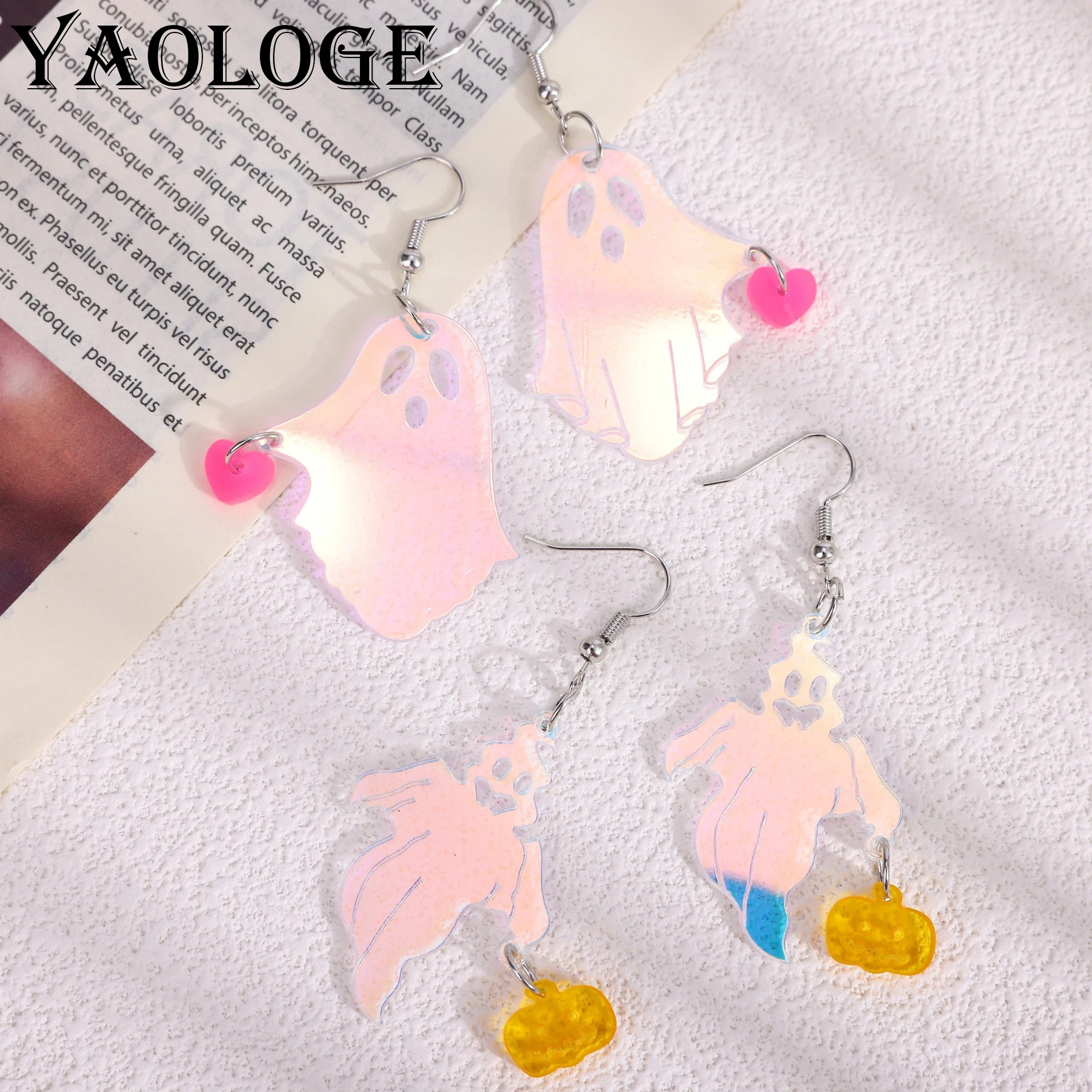 

YAOLOGE 2024 New Halloween Ghost Pumpkin Earrings Creative Laser Illusionary Colors Acrylic Material Eardrop Jewelry