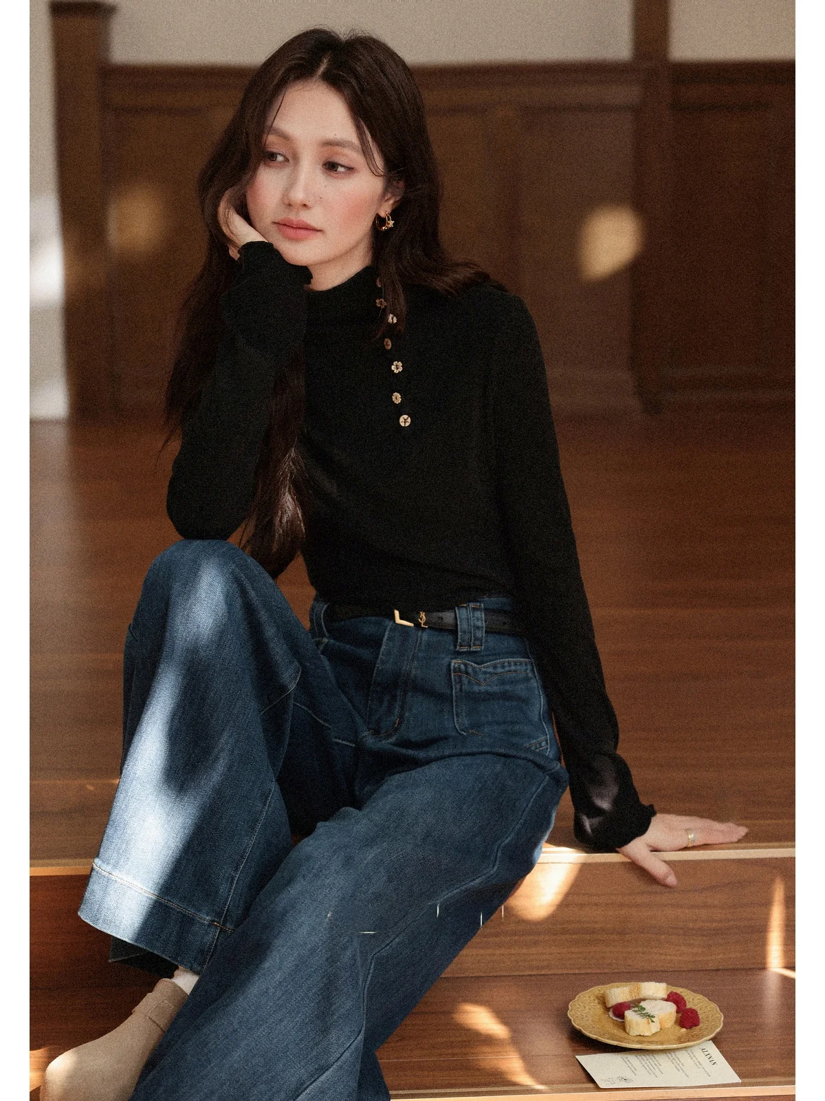 

Свободные прямые синие джинсы для женщин, повседневные, в уличном стиле, осенние, модные, широкие брюки, удобная посадка, на молнии, с высокой талией