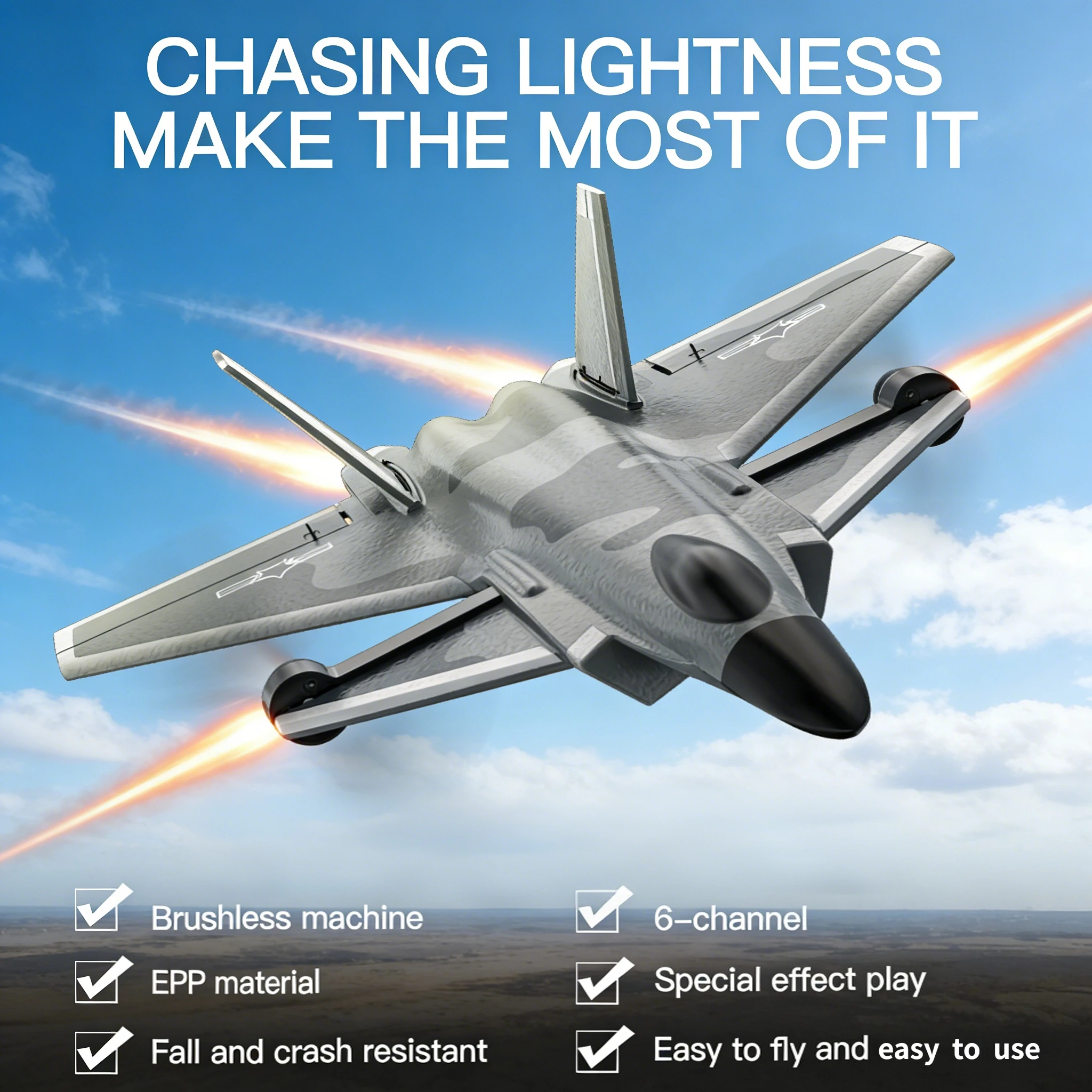 

J20 RC Plane 2.4G 6CH KF700 Brushless Combat Aircraft - One Key Acrobatics Fixed Wing Fighter Model (Boy Gift)
