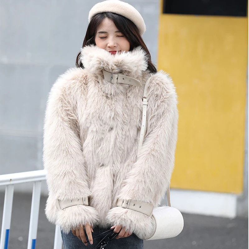 Shaggy Hairy Thick Warm Soft Faux Fur Coat Women Winter Clothes Faux Fox Fur Jacket High Street Elegant Lady Warm Overcoat 2023