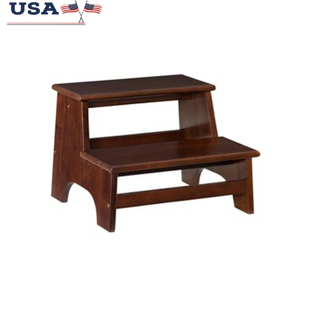 Solid Wood Kids Bed Step Stool 2 Rungs Rubberwood Step Stool 400 lb Capacity Espresso Finish Home Utility Steps