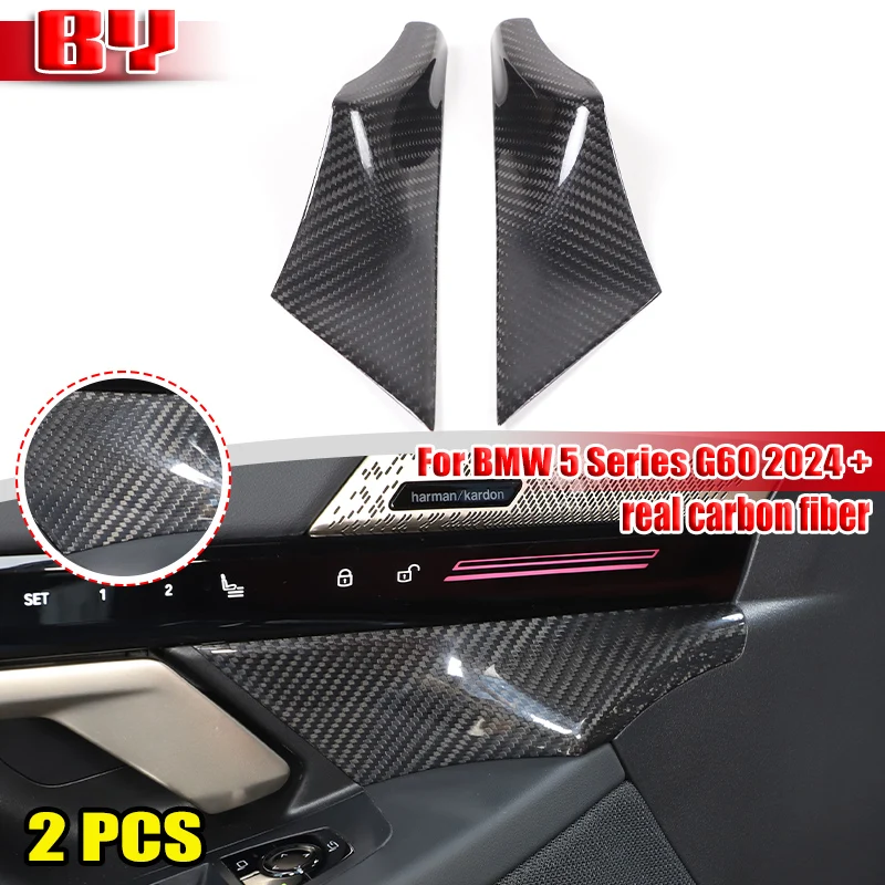 For BMW 5 Series G60 2024 + real carbon fiber Inner Door Handle front Trim Cover Sticker Car Accessories