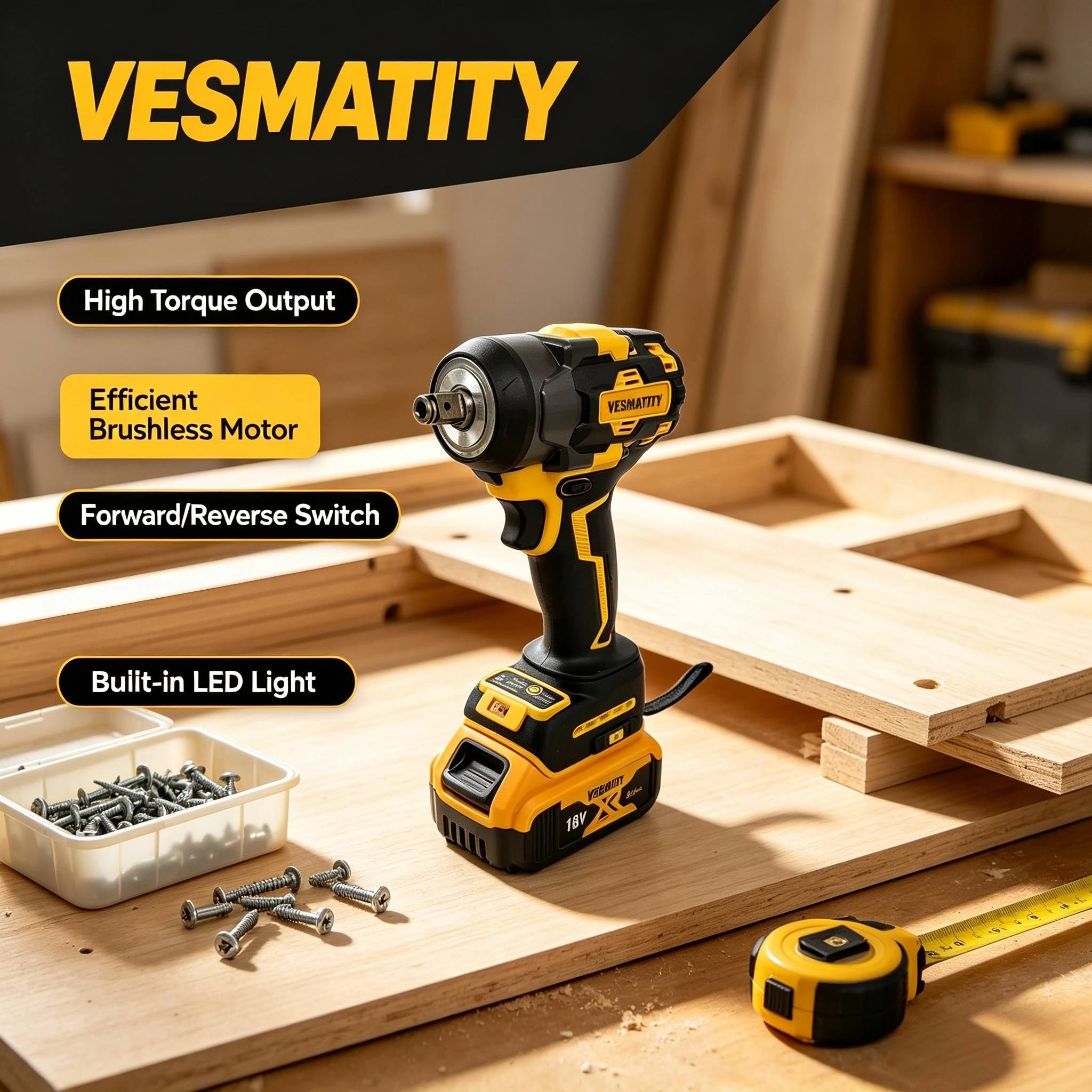 Vesmatity 500Nm High Torque Electric Screwdriver Impact Drill Tool for Dewalt 18V 20V Battery Pro Max Ultra Unit
