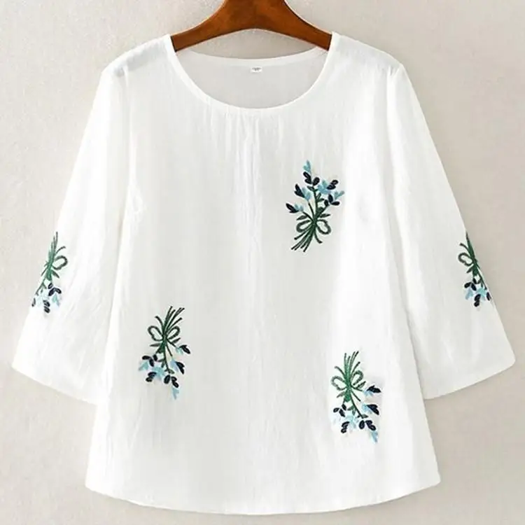 T-shirt ricamata di grandi dimensioni rotonda Ne Pullover da donna Seven Fibra di poliestere Vestibilità ampia Lunghezza Sve Seven Busin Outdo...