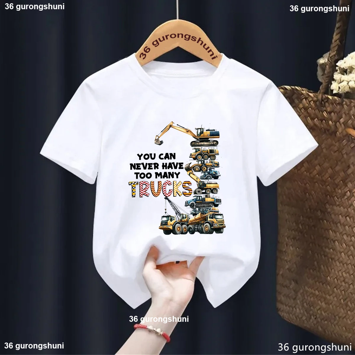 2025 Newly Style Funny Farm Tractors,Harvester,Excavator Pattern Print Toddler Boys/Girls Tshirt Harajuku Short Sleeved Tops