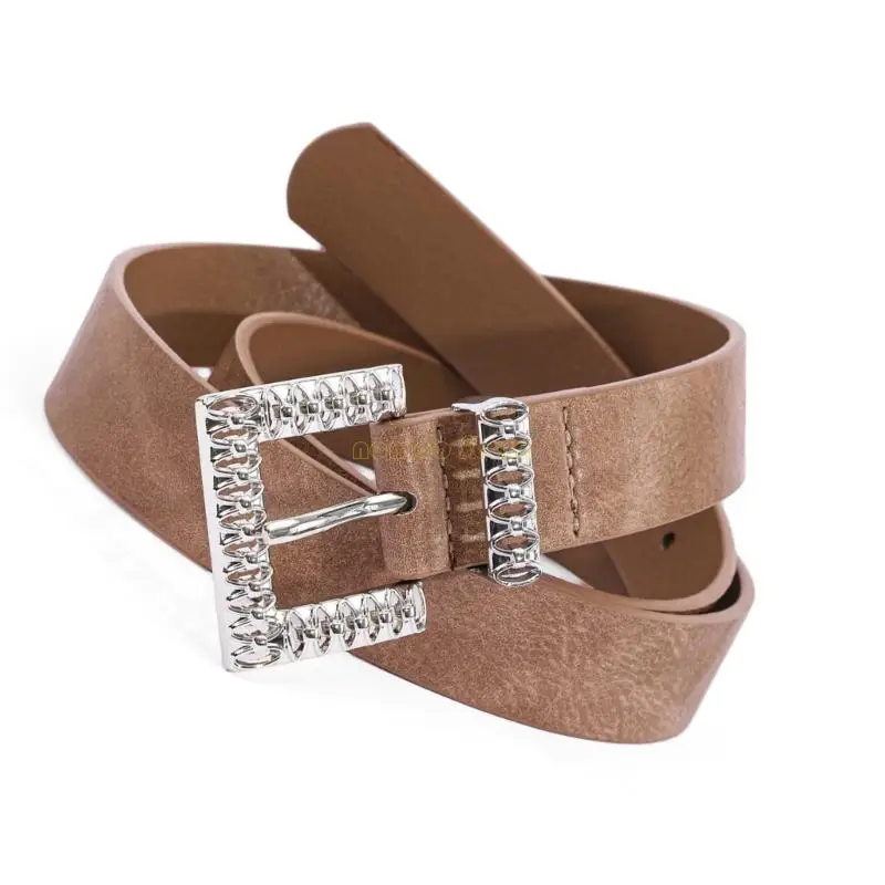 31BF สแควร์ Buckles Belt Women Fashion Fashion PU หนังสายรัดเอวปรับได้สำหรับกางเกง