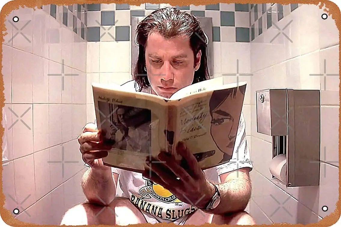 Pulp Fiction Movie Poster - Print - Funny Bathroom Metal Tin Poster 12 X 8 Inches Man Cave Wall Decor