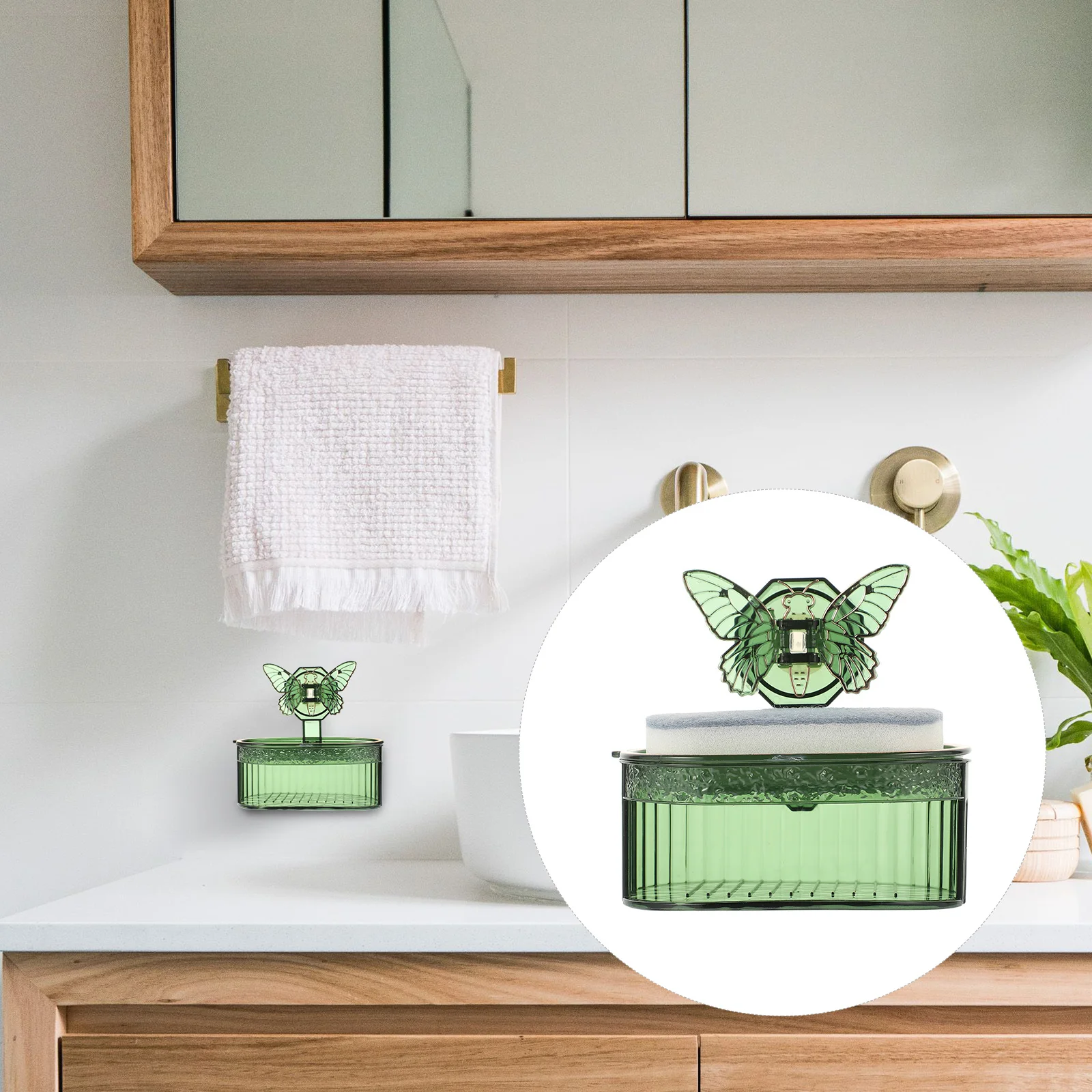 

Wall Mounted Soap Dish Green Butterfly Suction Cup Bath Shower Holder Sponge Bar Soap Box Drainage Rack Non Hole