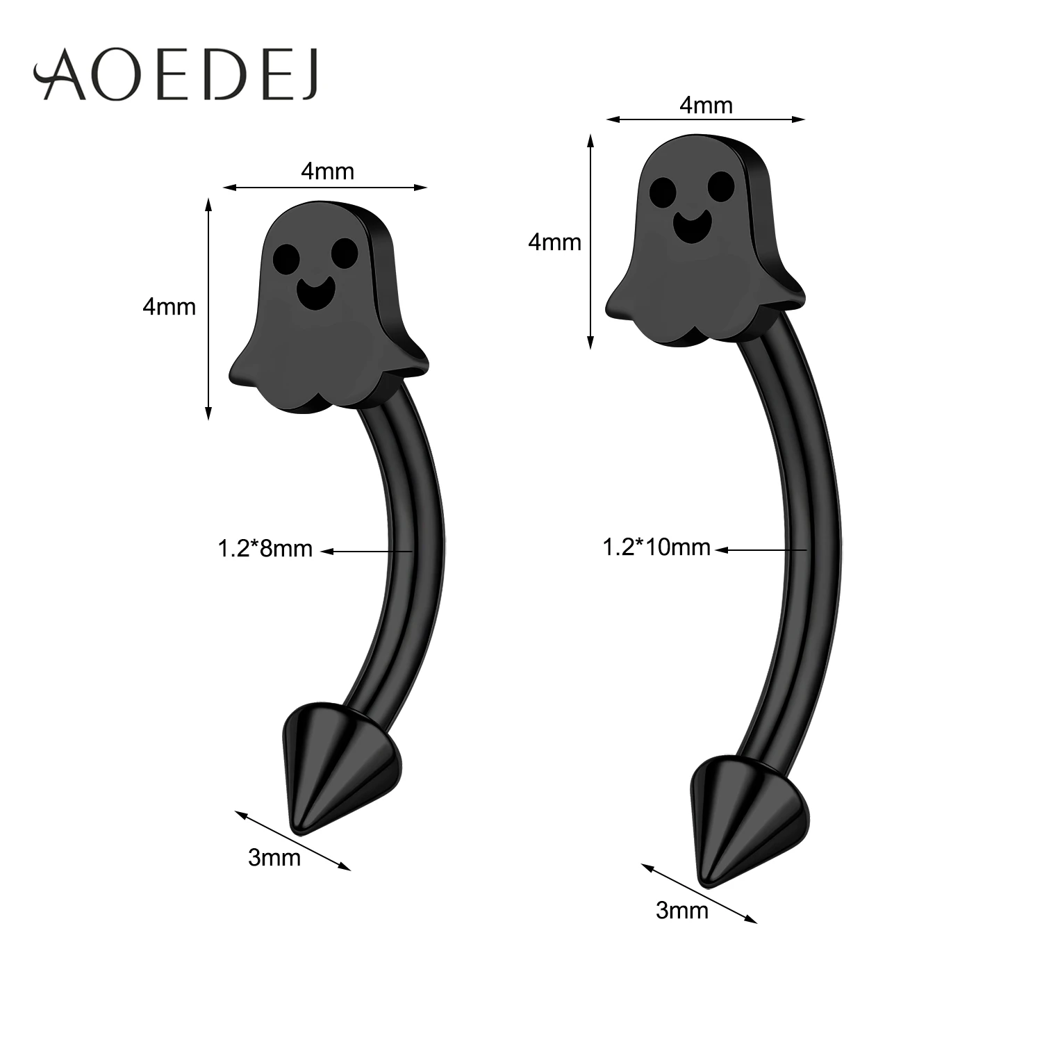 AOEDEJ 1 PC Punk Gothic Style 16G Stainless Steel Eyebrow Rings 8/10MM Curved Eyebrow Piercing Halloween Body Piercings Jewelry