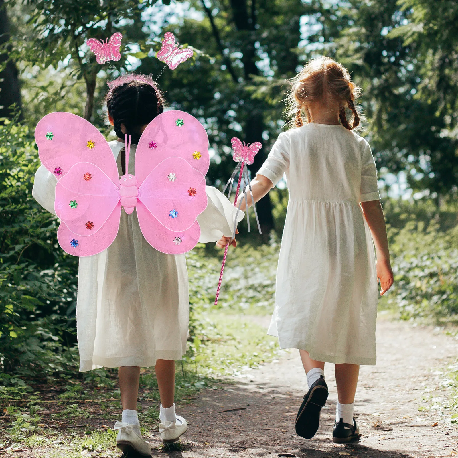 

Комплект костюма бабочки для девочек: декоративная юбка-пачка, крылья бабочки, повязка на голову, волшебная палочка, наряд для косплея феи, вечеринки, Хэллоуина