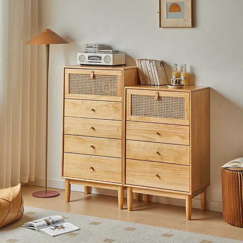 

Solid Wood Rattan Woven Rattan Simple Modern Living Room Drawer Storage Cabinet Homestay Bedroom Storage Bucket Cabinet