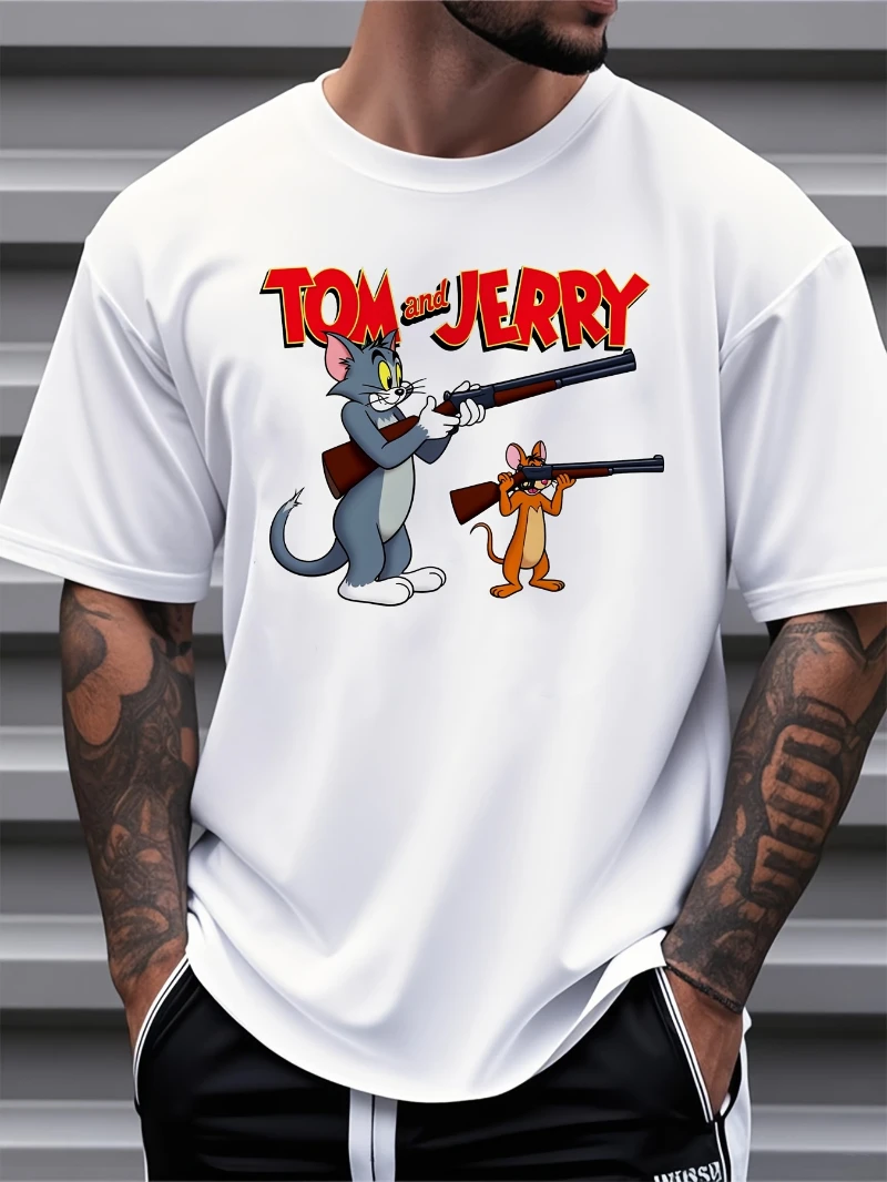 2025 Summer Tom and Jerry Mens Vintage Cartoon Graphic T Shirt Classic Tom High-end Luxury Is for Both Men and Women Top Y2k